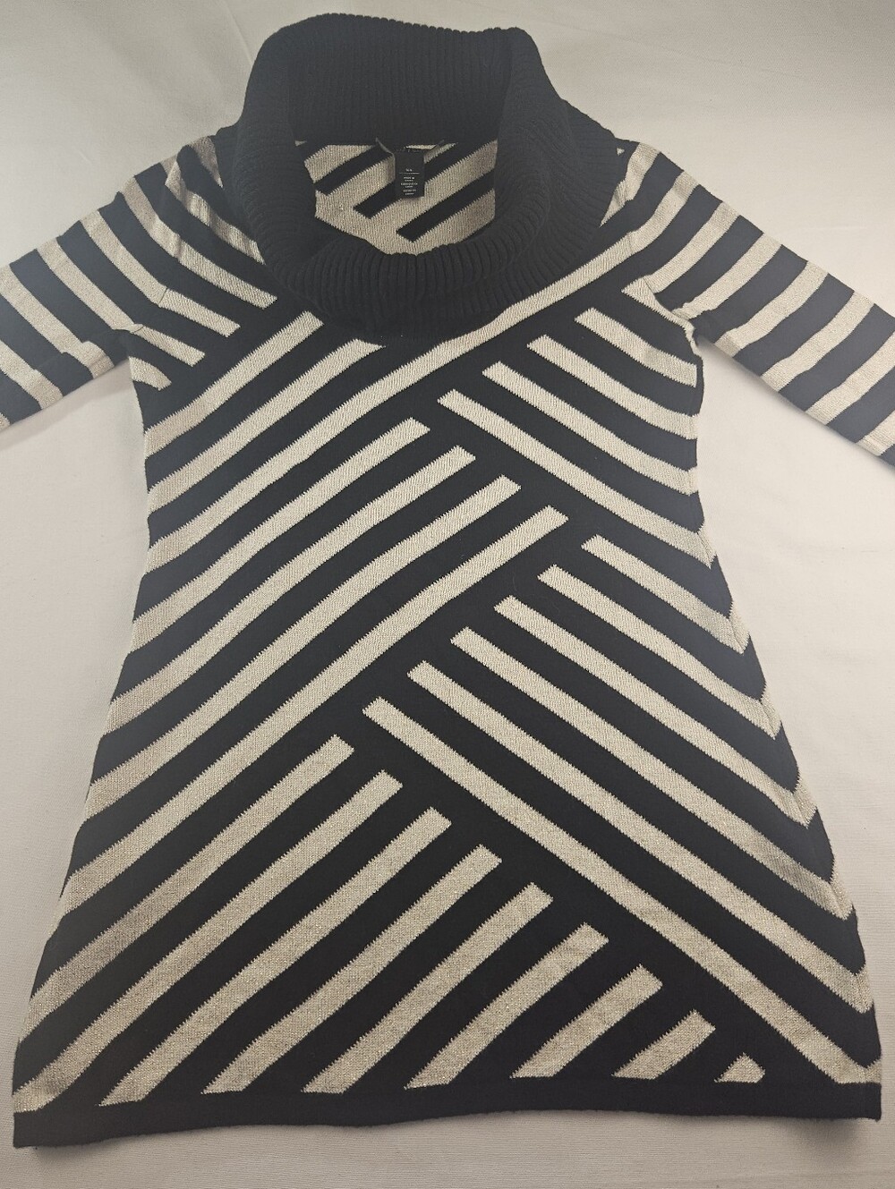 White House Black Market Black & Gold Striped Knit Cowl Neck Sweater Size XS